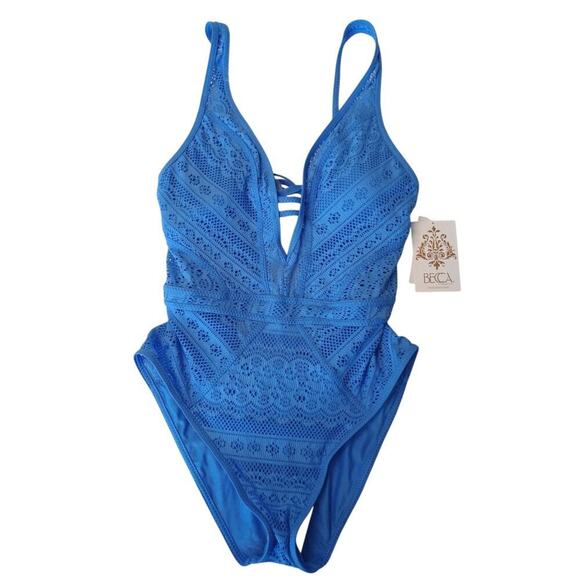 Color Play Plunge One Piece Swimsuit Color Corn Flower Size Medium NWT - Picture 3 of 9